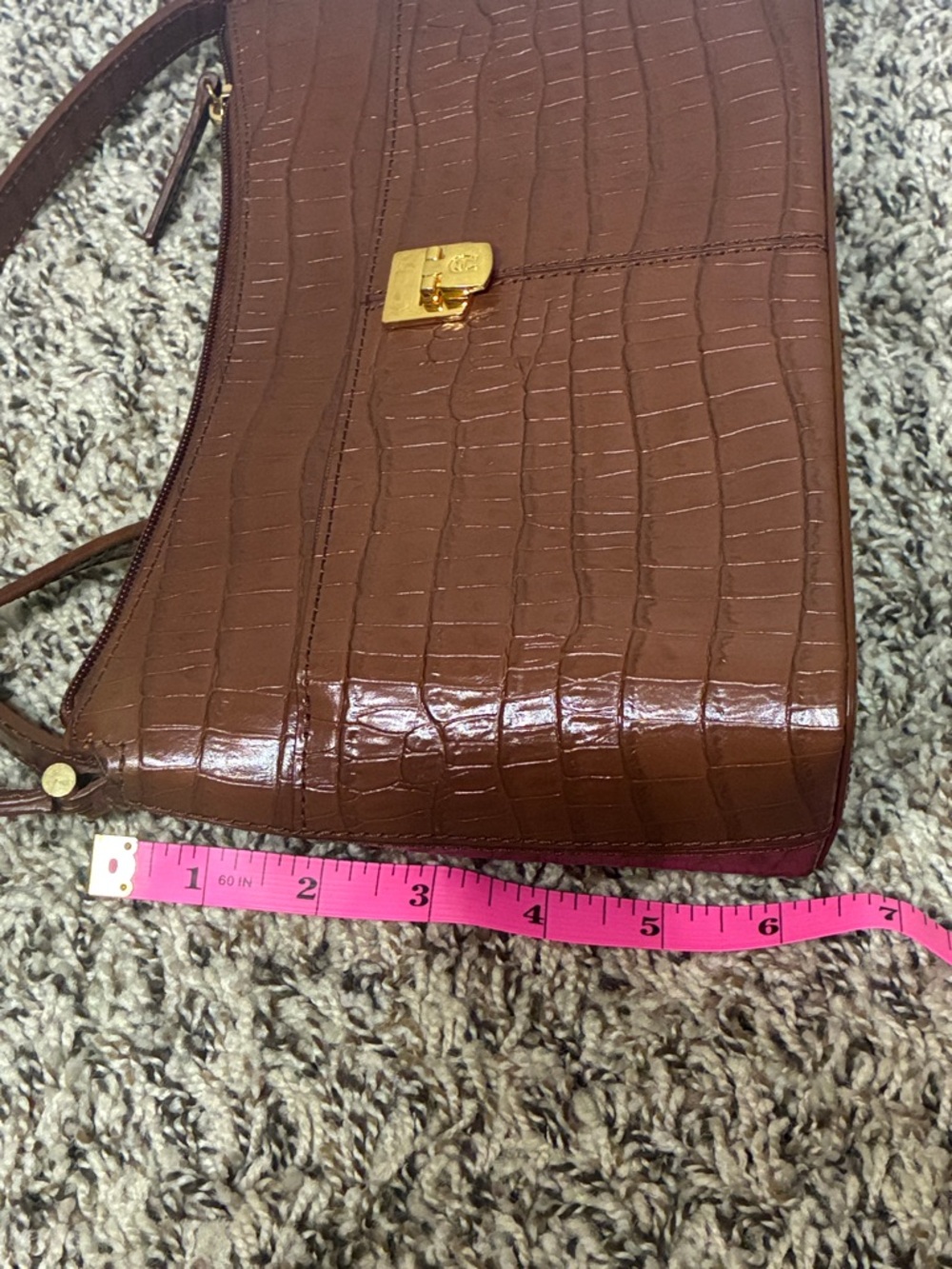 Etienne Aigner Brown Croc-Embossed Leather Shoulder Bag - Picture 11 of 14